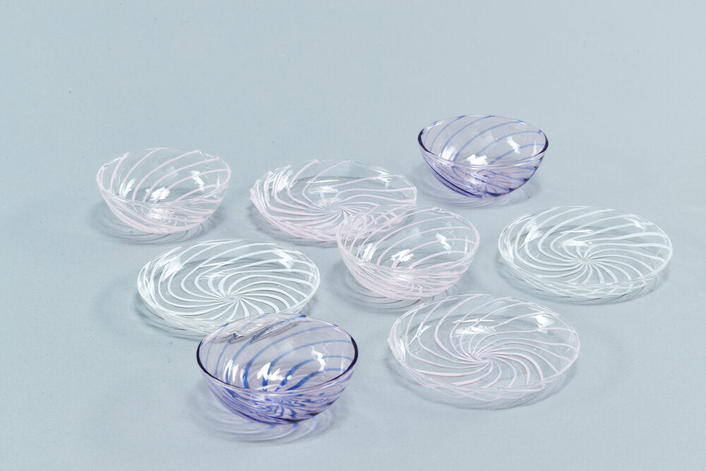 Spin Saucer, sæt af 2 - Clear with pink stripe